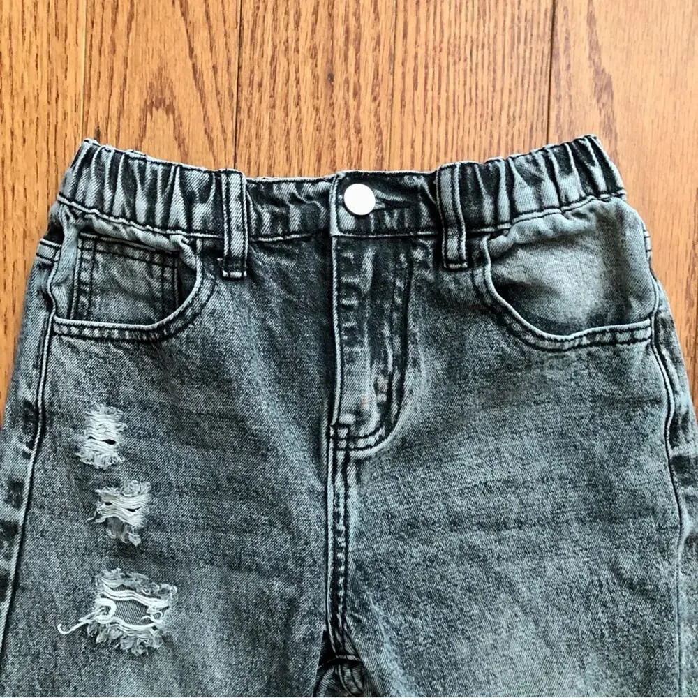 SHEIN Acid-Wash Distressed Wide-Leg Casual Gray Black Jeans Girl’s Size 10
